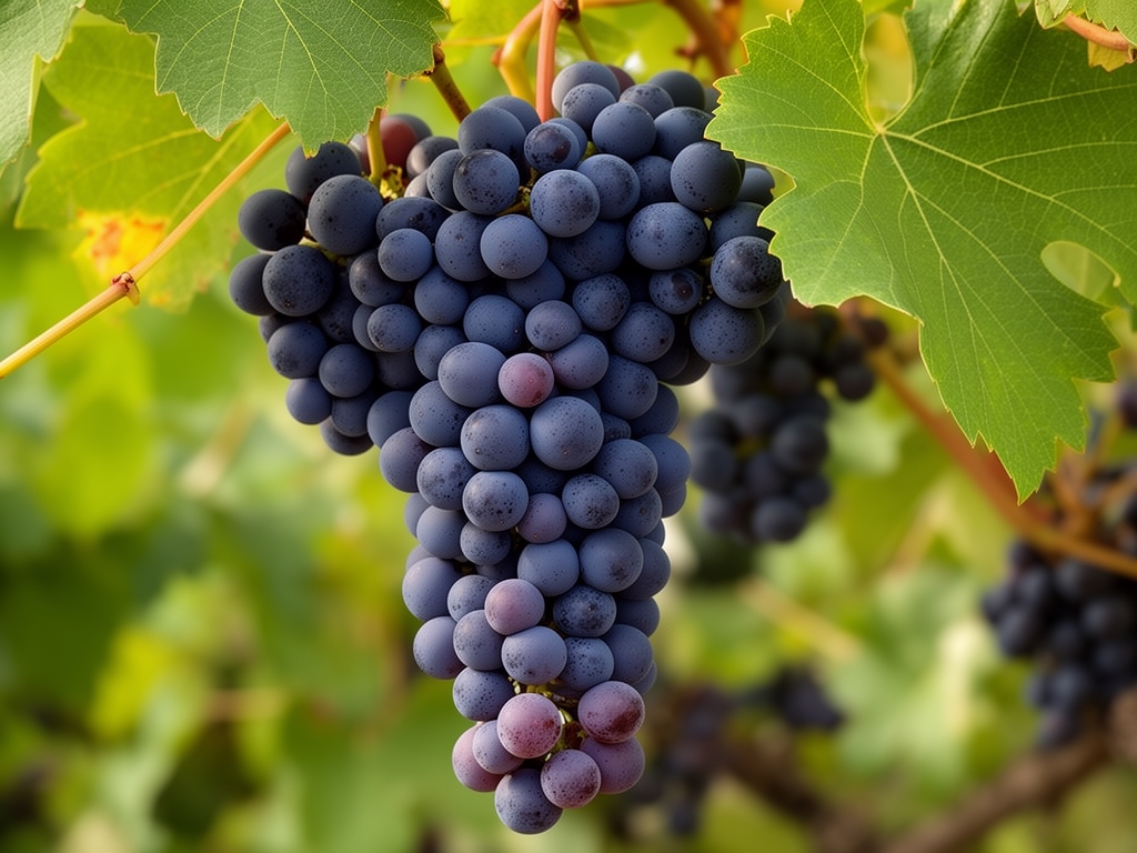 Grappe de baies d'argousier orangées-dorées brillantes sur branche avec feuilles vertes étroites, photographiées contre un ciel bleu légèrement flou en bokeh, gouttes de rosée visibles sur quelques fruits, lumière matinale dorée créant des reflets chauds sur les petits fruits ronds